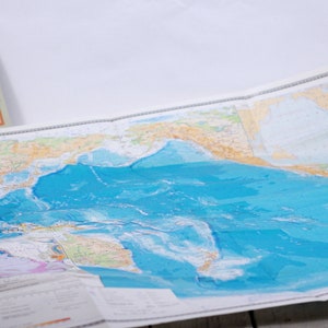 Mapa geográfico antiguo del océano Pacífico, mapa plegable, 1976, impreso en la URSS, multicolor