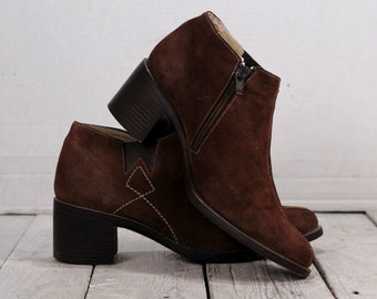 Vintage Brown Suede Lady's Ankle Boots, Shoes, Size US 8.5
