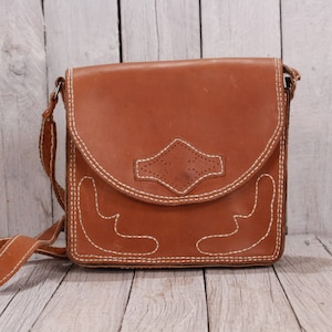 Vintage Handmade Brown Leather Handbag, Shoulder Bag, Cross Body Satchel