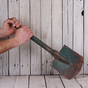 Vintage Military Shovel, Army Tools circa 40s, Small Metal Shovel, Wooden Handle