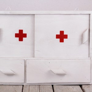 First Aid Kit Wall First Aid Kit Circa 70's Home Medicine Chest Medicine Cabinet Wall Medicine Chest Red Cross Wood Medicine Chest