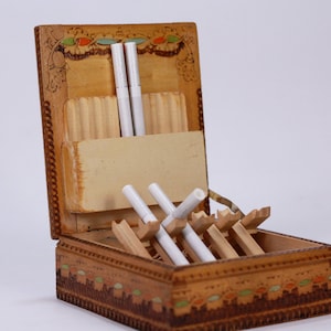 Scatola per sigarette in legno vintage, portasigarette, porta tabacco