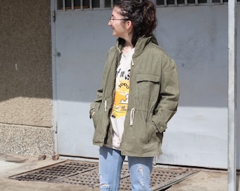Vintage Green Canvas Anorak, Military Parka, Canvas Pullover, Rainwear, Fishtail Parka, Survival Clothing, Army Pullover, Anorak Size S