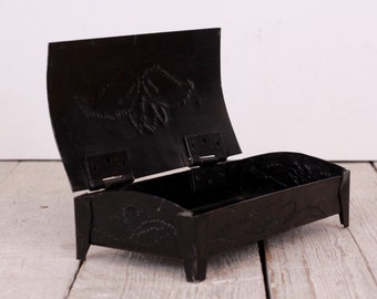 Vintage Metal Jewelry or Trinket Box with Lid, Handmade Memory Storage