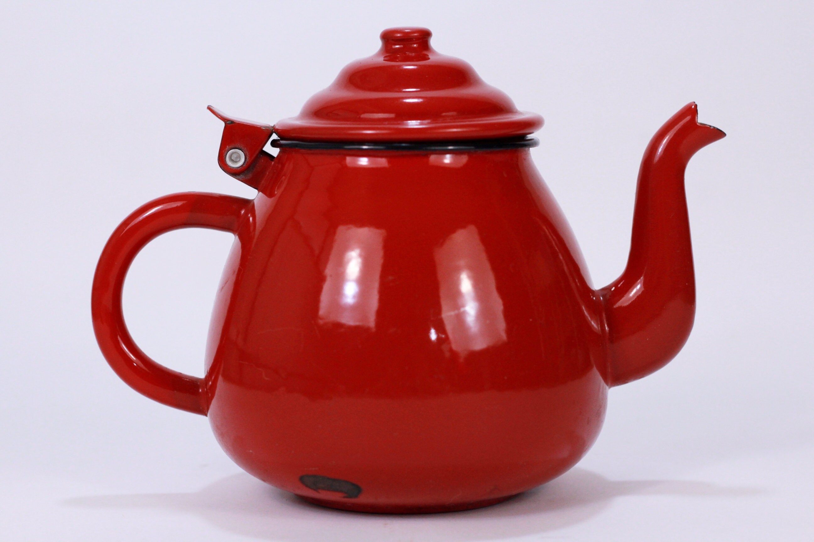 Vintage Teapot Enamelware Graniteware Red Kettle made in Poland AS