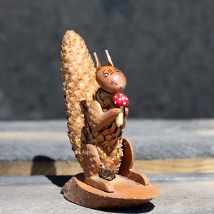 Vintage 1970er Jahre Eichhörnchen Figur aus Holz