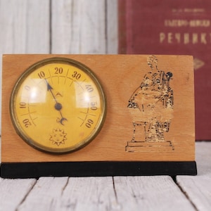 Vintage Celsius Skala Frühlings-Thermometer mit Holzkörper