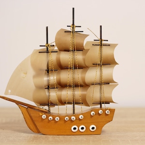 Vintage Wooden Sailing Ship Figurine, Small Ship Figure