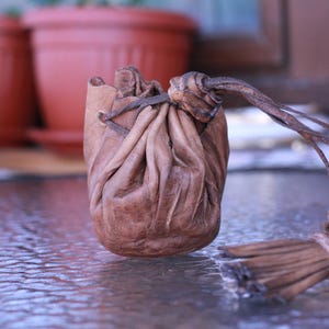 Small Brown Suede Leather Pouch: Ethnic Coin Purse