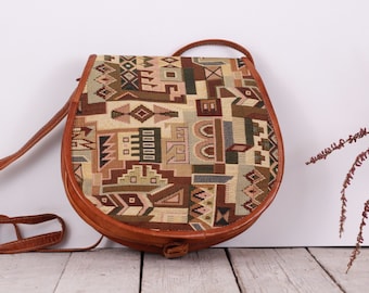 Bolso de hombro o bandolera de cuero marrón vintage, bolso organizador.