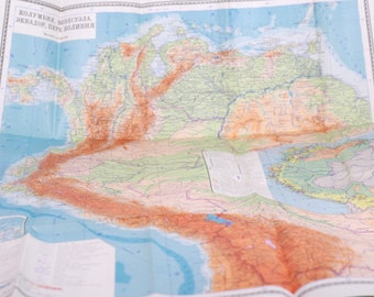 Vintage Colombia Venezuela Ecuador Peru Bolivia Geographical Map Folding Map 1977 Printed in USSR Multicolored