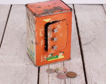 Vintage Tin Money Box with Code Saving Childhood Memories Bank Cash Code Box