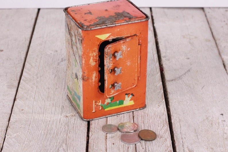 Vintage Tin Money Box With Code Saving Childhood Memories Bank Etsy