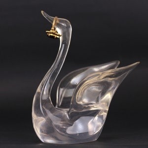 Vintage Hard Plastic Swan Figurine Jewelry\ Ring\ Trinket Holder Storage