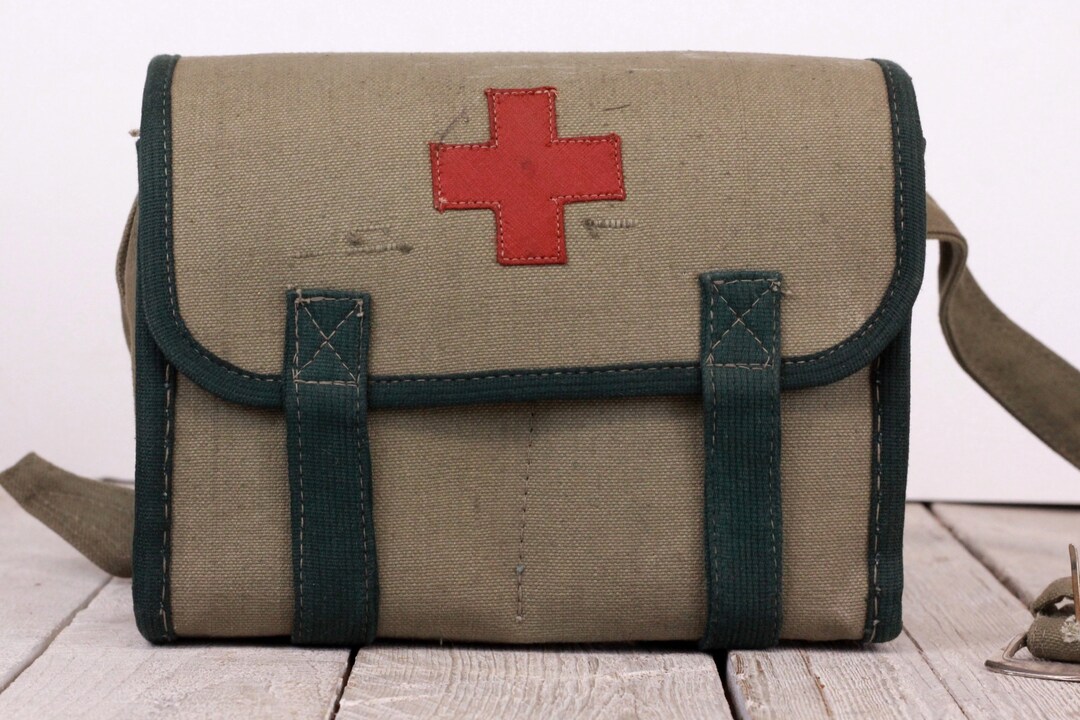Vintage Medicine Chest First Aid Kit Army Field Medical Bag Military