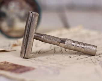 Metalowa maszynka na żyletki Vintage, smukła, podwójna krawędź, golenie na mokro