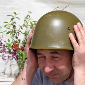Vintage Military Helmet, Green Metal Helmet, Hard Hat, Socialist Military Helmet, Army