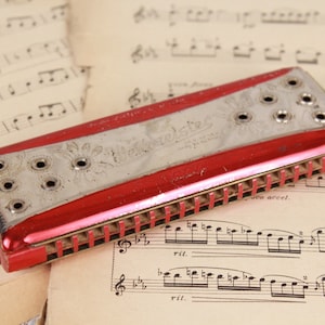 Antique Pocket Harmonica Weltmeister, Antique Ges. Gesch Double Sided Germany Harmonica 40&#39;s