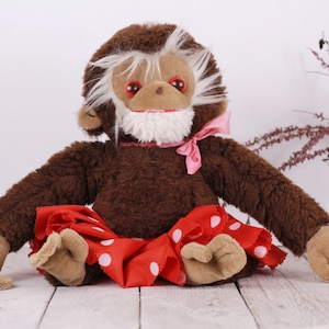 Vintage Monkey with Red Skirt Plush Toy Medium Size Doll