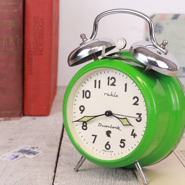 Retro Alarm Clock Ruhla Doubleclock con 2 campane tedesco orologio meccanico Wind-Up Orologio