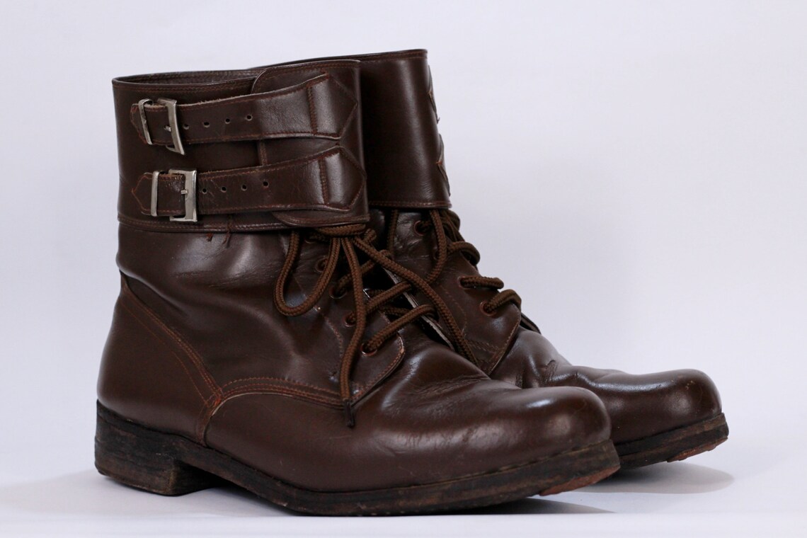 Vintage Soviet Army Leather Chukka Boots, Brown, US 9, foto 1 di 5