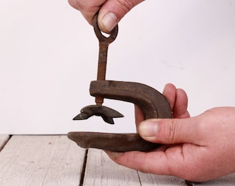 Vintage Metal C Clamp Press, Vulcaniser Tire Repair Tool, Woodworking