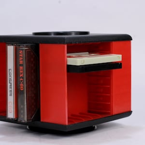 Vintage 80s Cassette Tape Holder: Revolving Orange & Black Storage