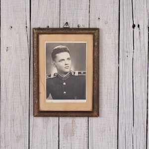 Vintage Black & White Photo in Wooden Frame, Junior Sergeant, Military Framed Photo