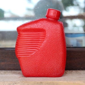 Vintage Red Plastic Water Canteen - 1 Liter, 1980s Bulgarian Flask
