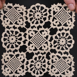 Vintage Handmade Crochet, Small Tablecloth, Square, Cotton