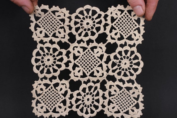 Vintage Handmade Crochet, Small Tablecloth, Square, Cotton