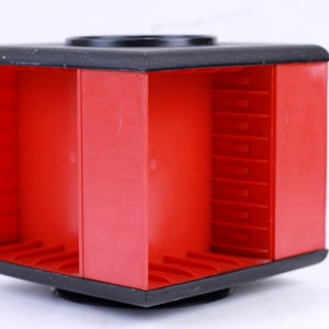 Vintage Red & Black Plastic Cassette Tape Holder: Revolving Storage