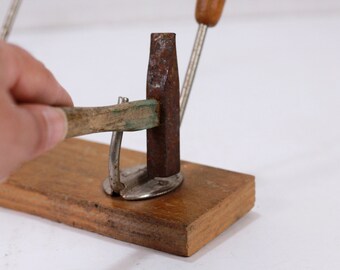 Vintage 1950s Small Metal Hammer: Primitive Tool, Wooden Handle
