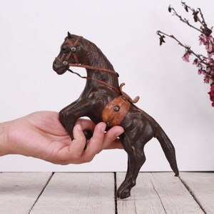 Vintage Brown Leather Horse, Figurine, Race Stallion
