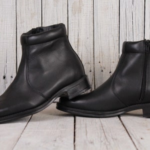 Vintage Black Leather Men&#39;s Ankle Boots, Military Combat Boots, Size US 6 1/2