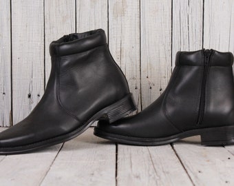 Vintage Black Leather Men's Ankle Boots, Military Combat Boots, Size US 6 1/2