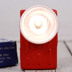 Vintage Red Military Torch: 1970s Pocket Flashlight in Original Box