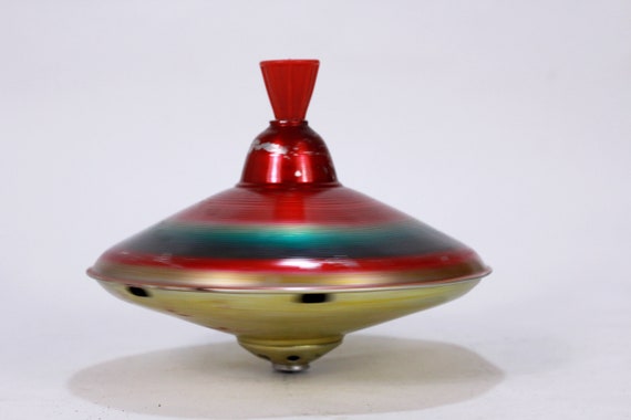 Vintage Spinning Top Spinning Tin Top Colorful Circle Toy 70s Push Top Toy  -  Finland