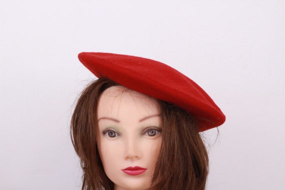 Red wool beret, Vintage beret, Old beret, Red bere
