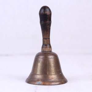 Vintage Hand Brass Bell, Small Wooden Handle, Reception, Dinner, Teachers