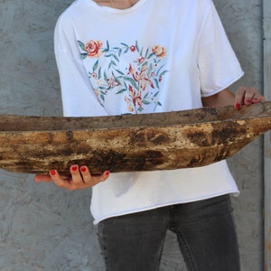 Antique Hand Carved Dough Bowl Primitive Wooden Rustic Vessel 1800s