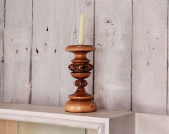 Vintage Hand Carved Handmade Wooden Candle Holder Candlestick