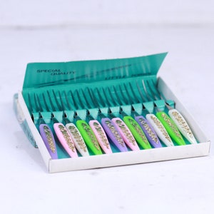 Vintage Small Forks For Jam with Plastic Handles, Set of 12, Made in Japan