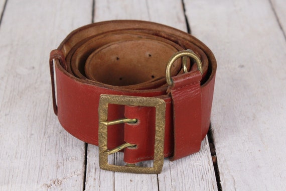 Vintage Military Genuine Leather Belt Adjustable … - image 2