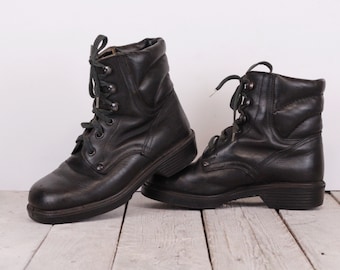 Combat vintage, bottes militaires en cuir noir, chaussures de l'armée soviétique, femme taille US 6