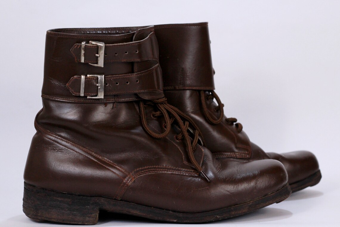 Vintage Soviet Army Leather Chukka Boots, Brown, US 9, foto 4 di 5