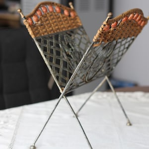 Vintage Metal Magazine Rack: 1960s Newspaper & Vinyl Storage