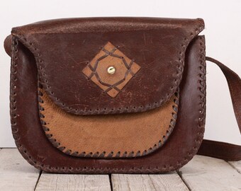 Vintage Brown Top Handle Leather Bag, Messenger Style, Shoulder Purse