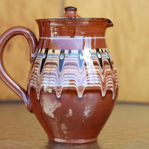 Vintage Clay Pottery Milk or Coffee Jug with Lid