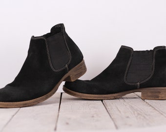 Vintage Black Suede Men's Ankle Boots, Shoes, Size US 7.5